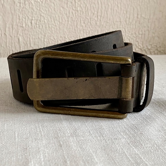 NWOT Free People chunky brown leather belt with brass buckle Sz M/L - Picture 6 of 10